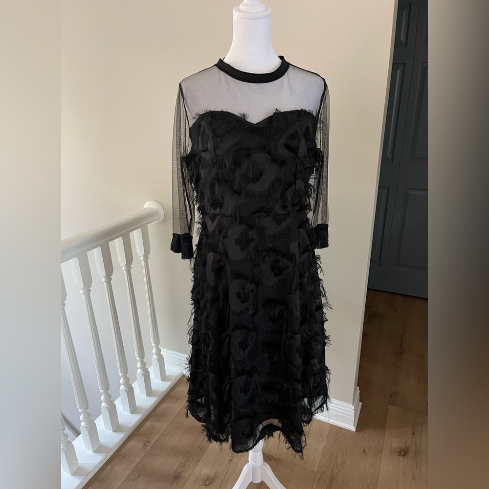 Dalia MacPhee  Black 3/4 Sleeve Sheer Top Dress